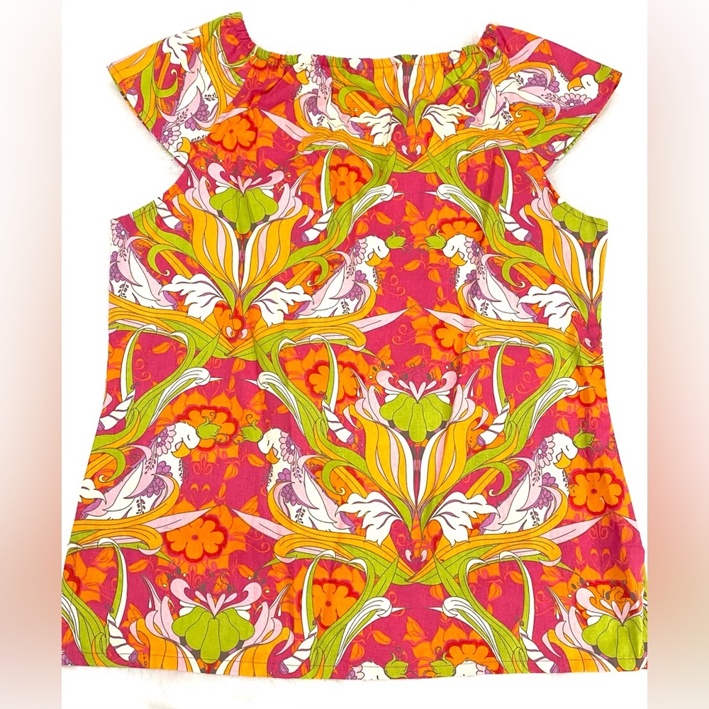 Haley & the Hound Womens XL Orange Floral Top Boho Summer Coastal Preppy Cottage - Picture 5 of 14